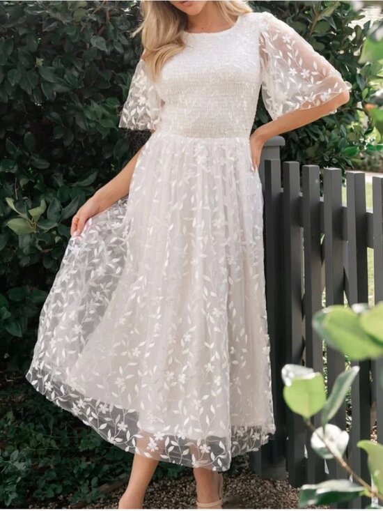 Baltic Born Dresses & Skirts - Baltic Born Kendra White Embroidered Smocked Midi Dress L NWT